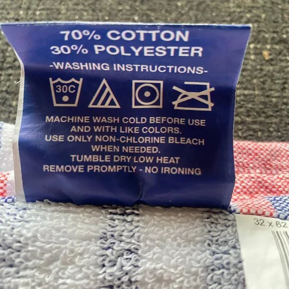 Preppy pastel striped white fringe 32x62" cotton blend beach towel - Picture 7 of 12